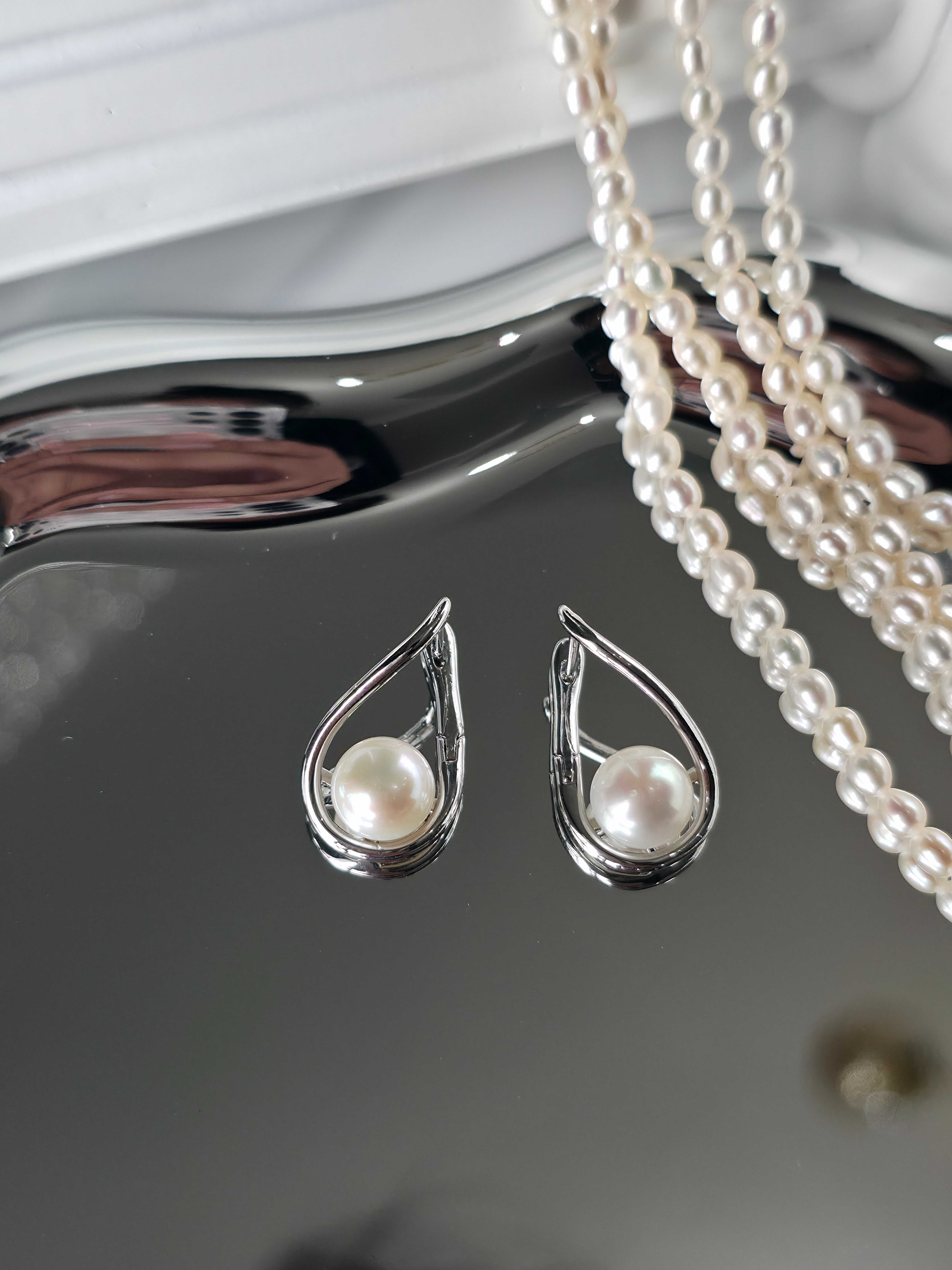 E07 ต่างหูไข่มุกแท้  รุ่น Silver Drop | Freshwater Pearl เกรดพรีเมียม ตัวเรือนเงินแท้S925 ชุปทอง 18k