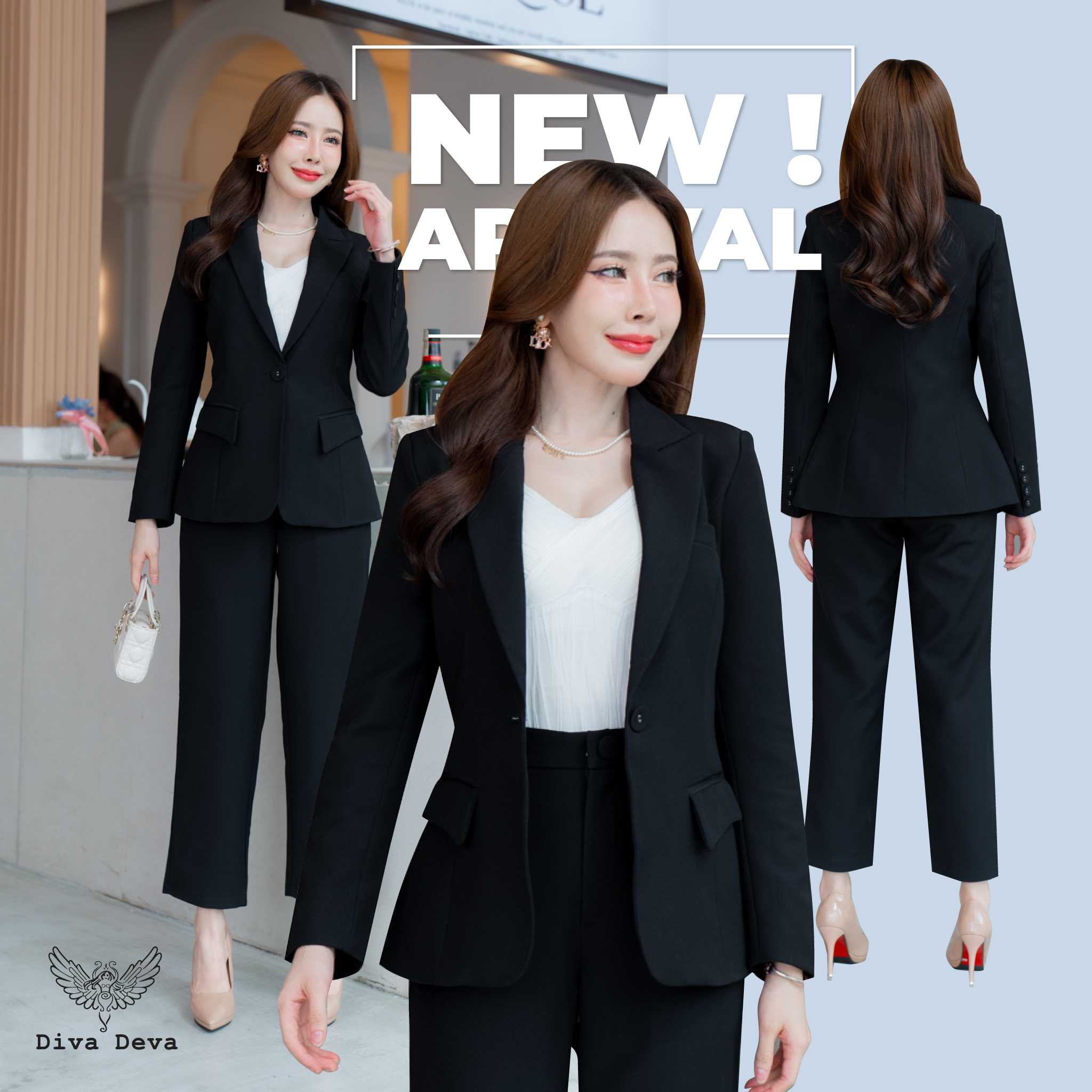 แบบใหม่ เสื้อสูทผู้หญิง Wealthy กางเกงกระบอกกลาง สีดำ (9/24)