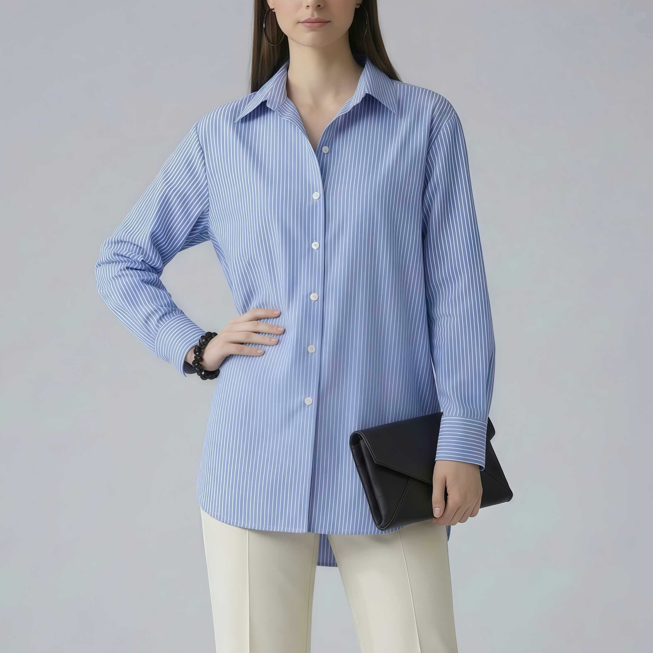 (พร้อมส่ง) Leena Oversize Shirt Stripe Blue