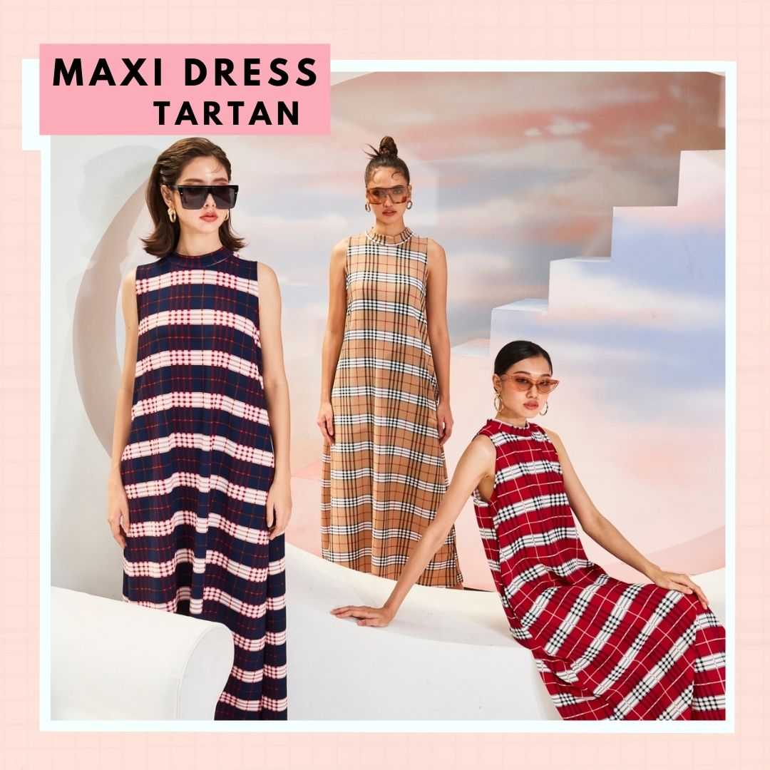 Maxi Dress แม็กซี่แขนกุดลายสก็อต