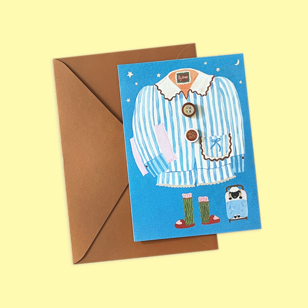 [a letter from] button card - pajamas