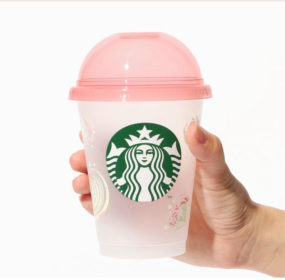 Japan Starbucks Reusable Cold Cup with Done Lid - Marble 473ml.  แก้วน้ำใส่เครื่องดื่มเย็นฝาโดม