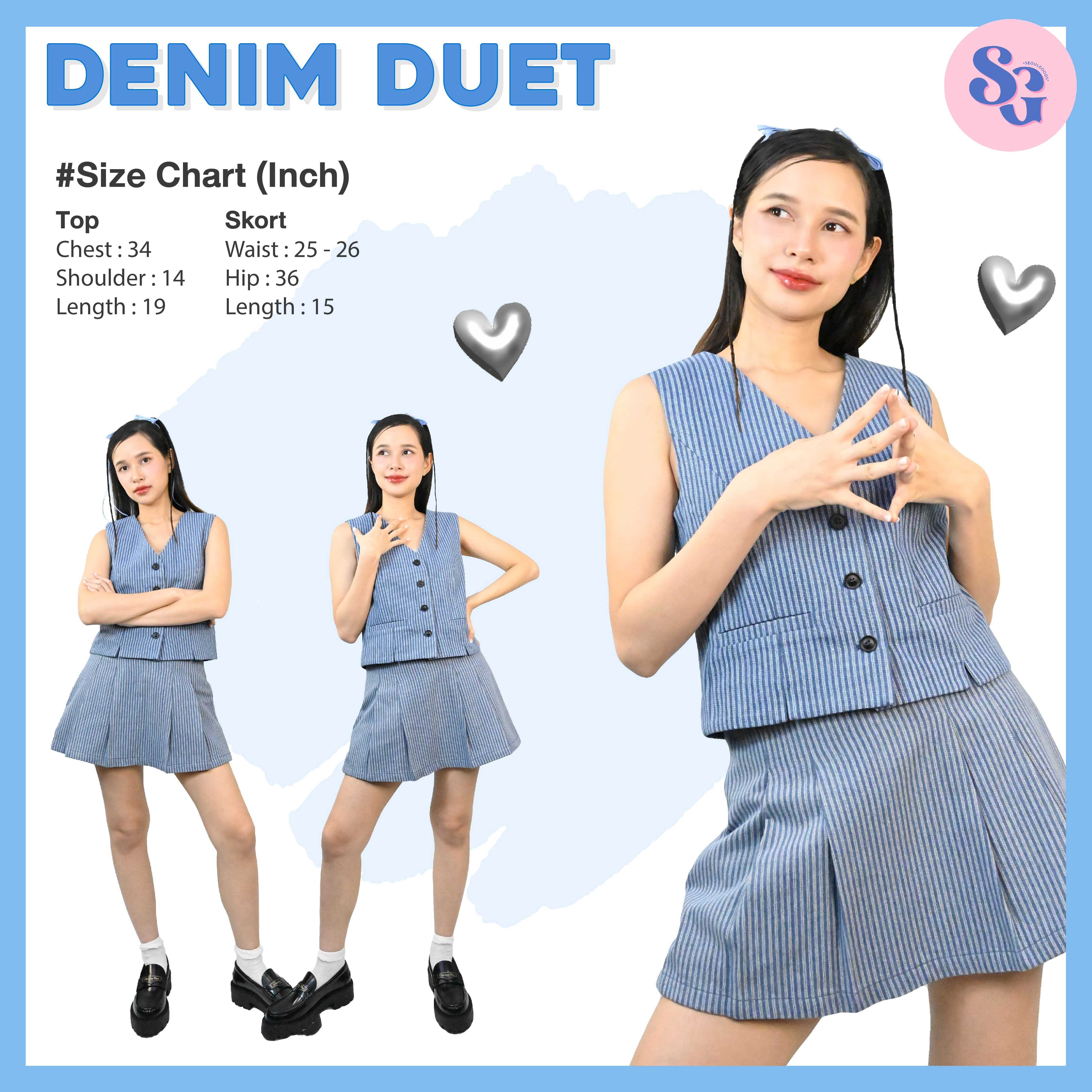 (พร้อมส่ง) Denim duet  ชุดเซ็ทยีนส์ เสื้อแขนกุดคอวี+กระโปรงกางเกงสั้นแต่งจีบ