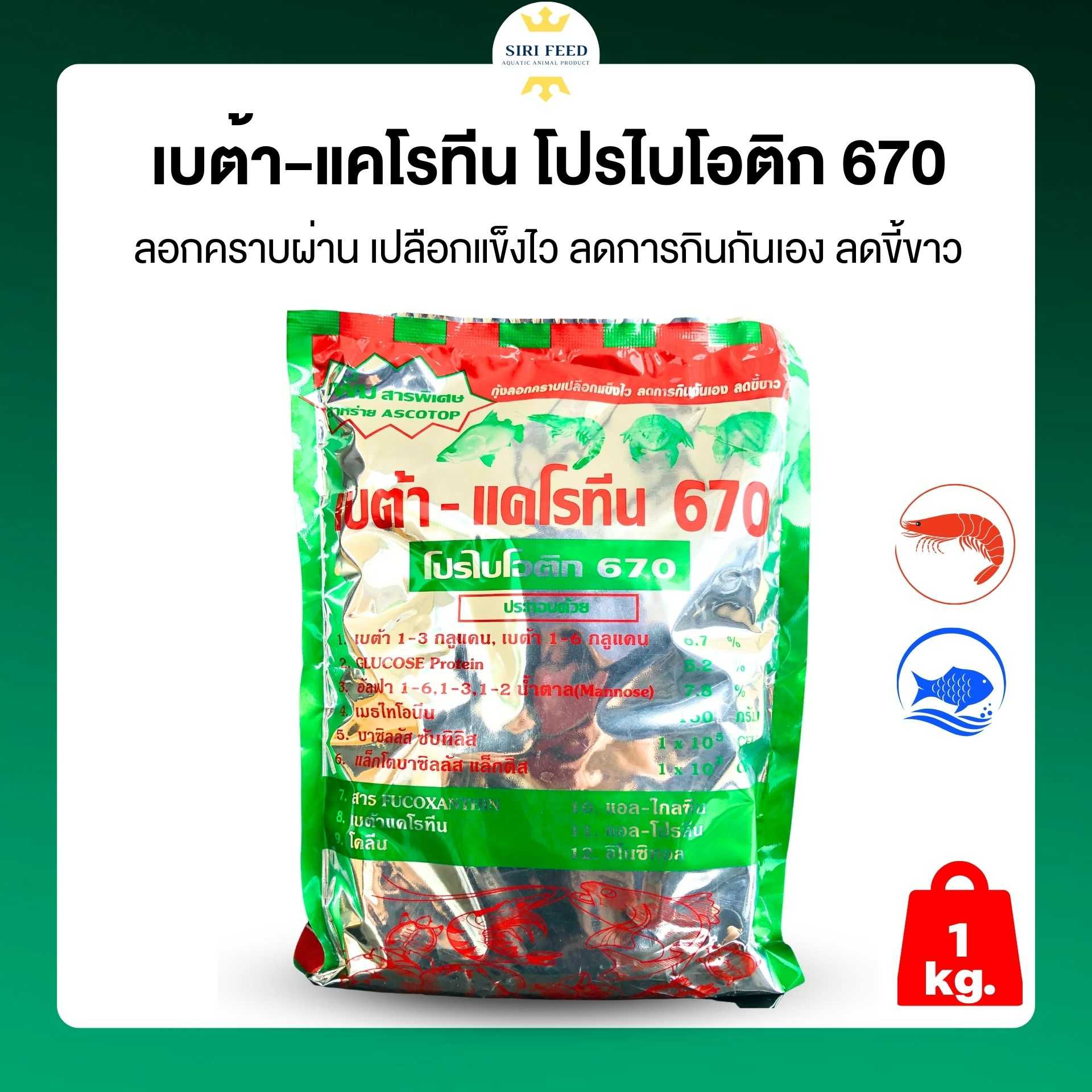 เบต้า-แคโรทีน 670 + โปรไบโอติก + มีสาหร่าย ASCOTOP