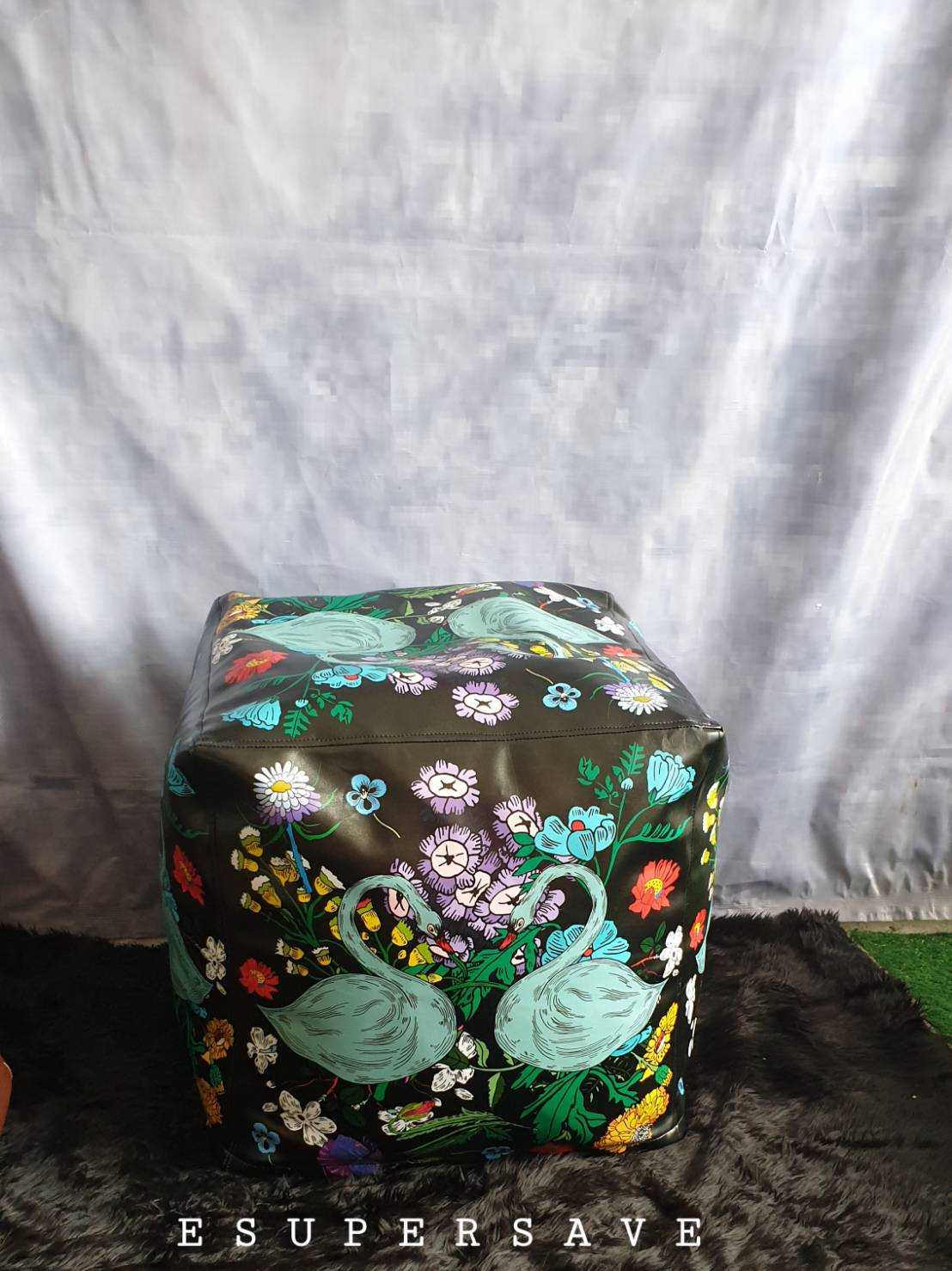 เก้าอี้ BeanBag-Stool Size: 1 6x16x16 นิ้ว -ลายพิมพ์พื้นสีดำ