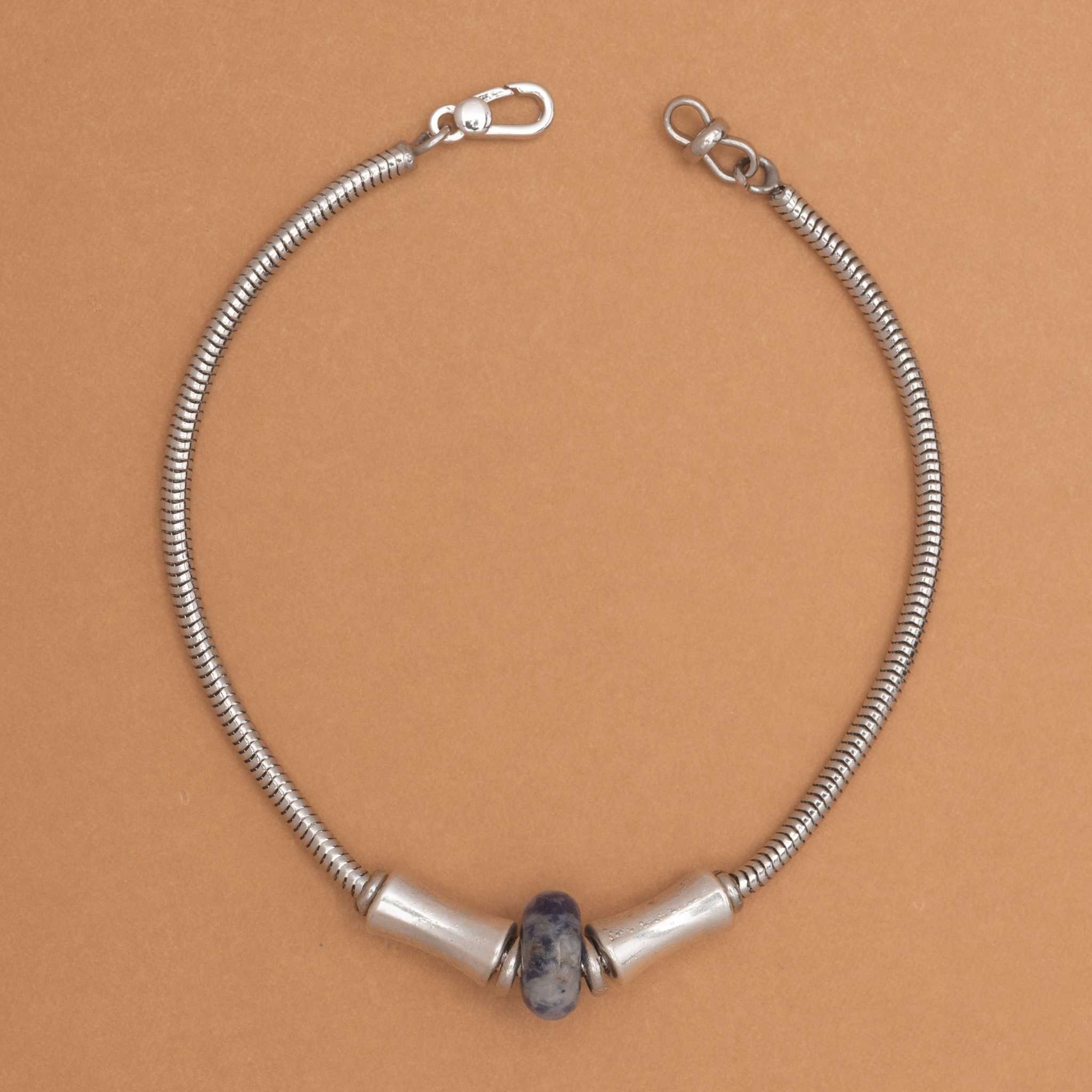 SODALITE CABLE RHODIUM CHAIN BRACELET