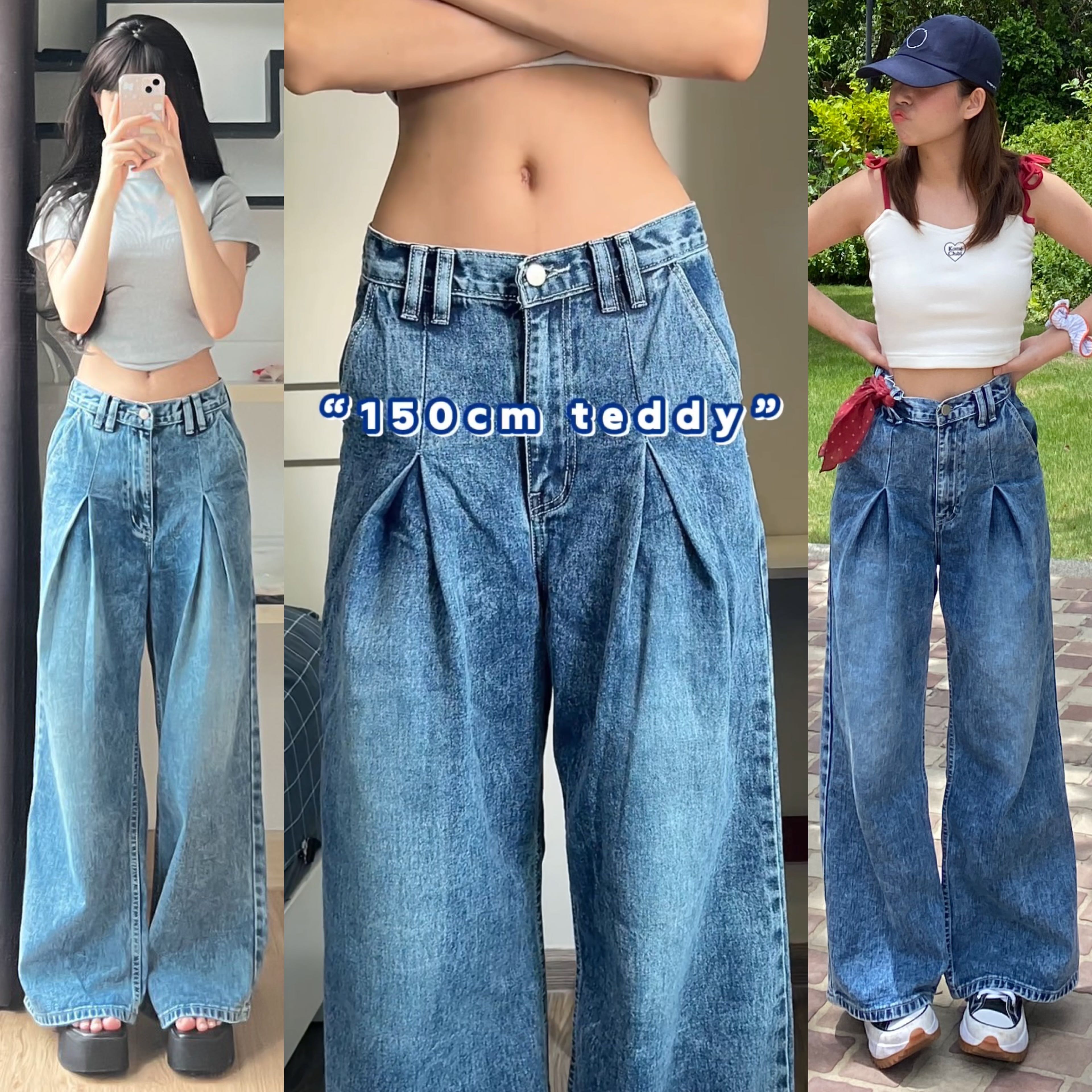 150cm teddy กาวเกงยีนส์ขายาว กระบอกใหญ่ จีบหน้า [playwork.store](022-ยีนส์จีบ)