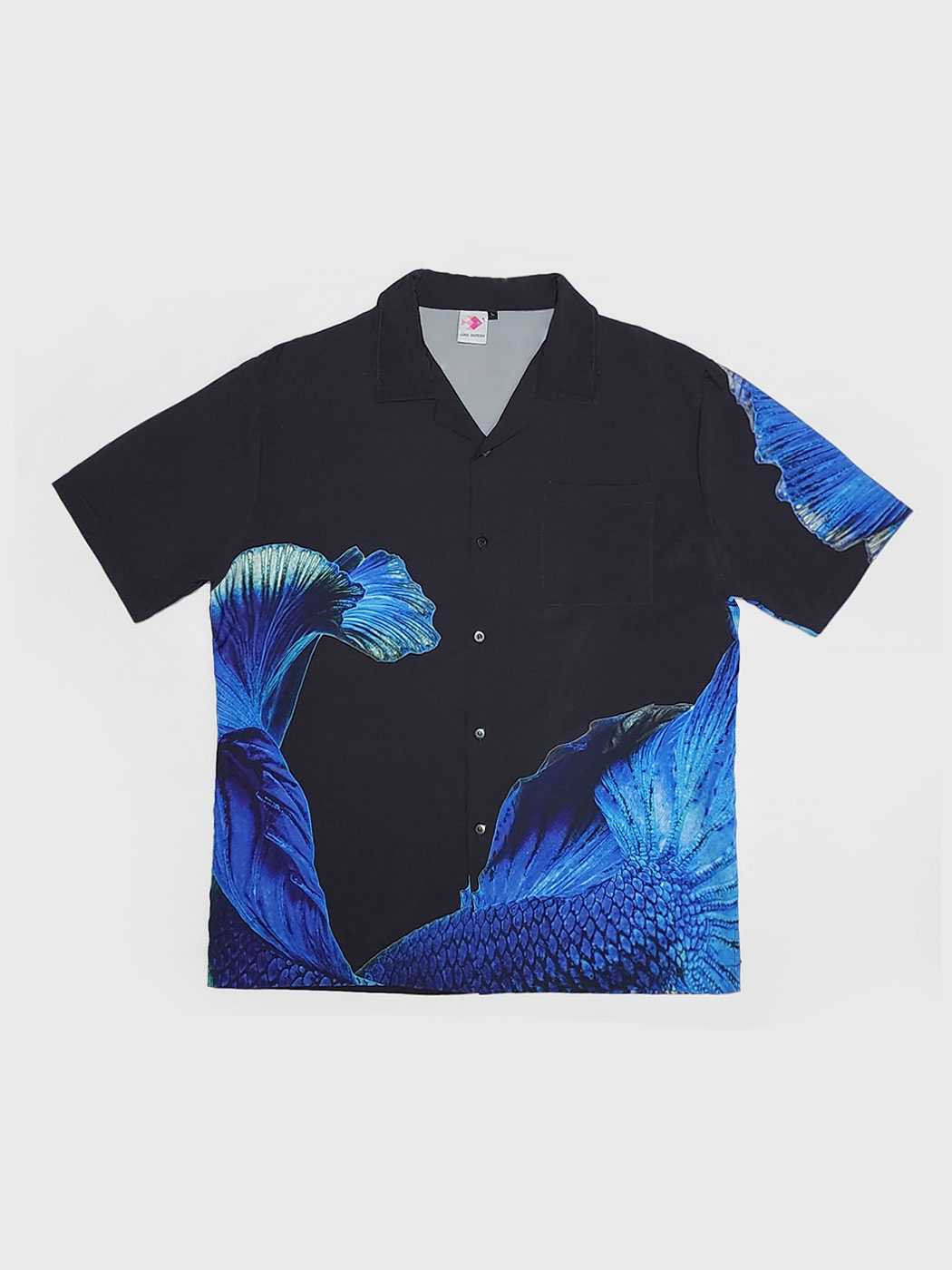 Blue Black Halfmoon Betta Hawaii Shirt - Black/Blue