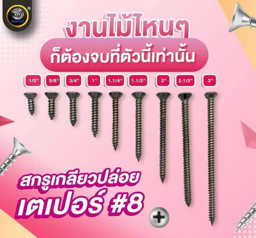(ราคา1000ตัว/ยกลัง)สกรูเกลียวปล่อย หัวเตเปอร์ #8 หัวF