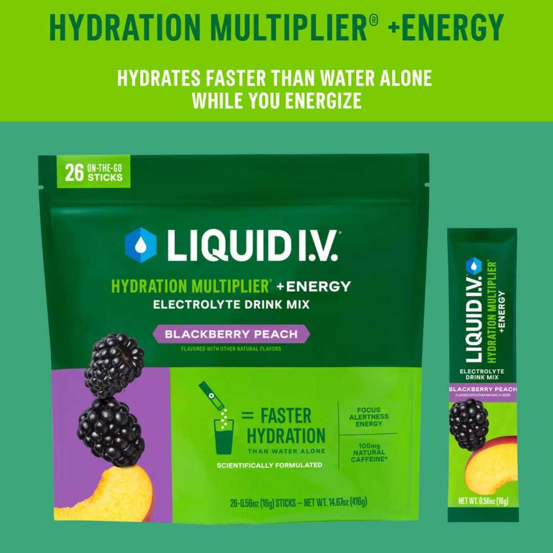 Liquid I.V. Hydration Multiplier + Energy กลิ่น BlackBerry Peach ขนาด 26 ซอง จากอเมริกา พร้อมส่ง