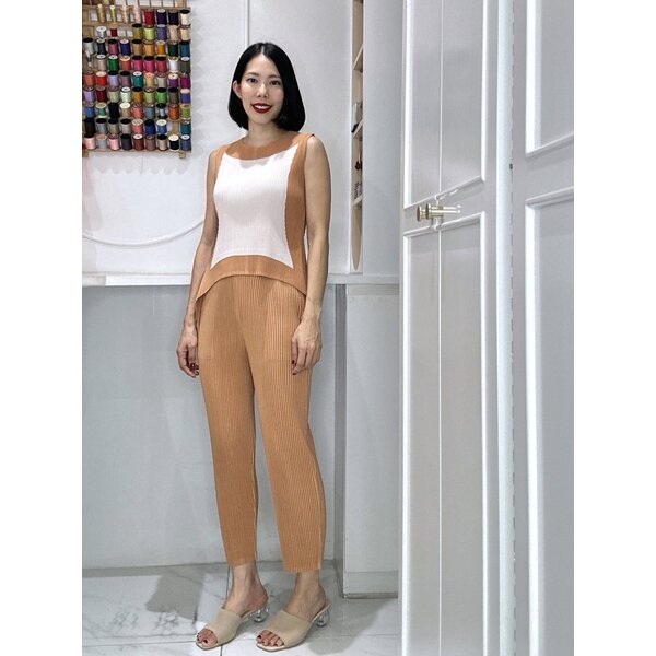 2MUAY รุ่น GJO5132 /GJO5151-9 เซ็ตพลีทคุณภาพ THICK TWO TONE TOP WITH PANTS PLEATED SET 7 สี FREE ...