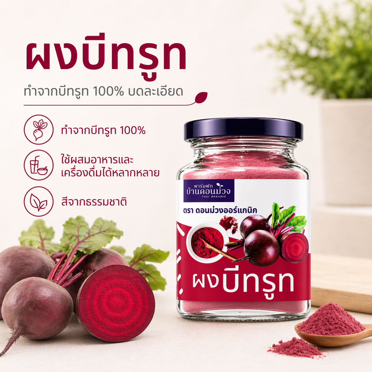 ผงบีทรูท ตราดอนม่วงออร์แกนิก(Beetroot powder Organic Don Muang Brand)
