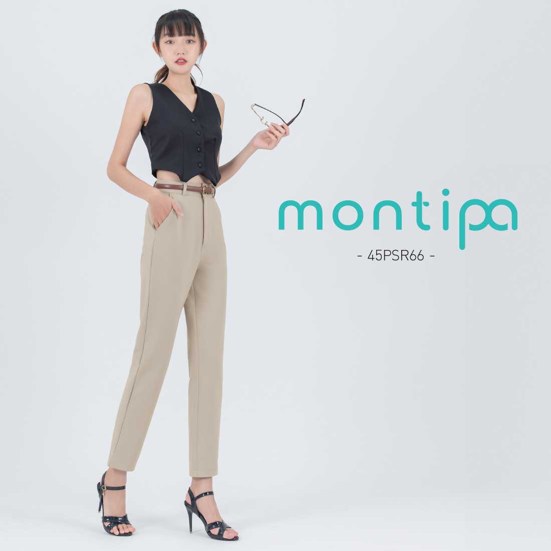 Montipa กางเกงทรงสอบ ซิปหน้า ดีเทลแต่งกระเป๋าด้านหลัง ผ้าSpan D หยืดหยุ่น เก็บทรง ใส่สบาย 45PSR66