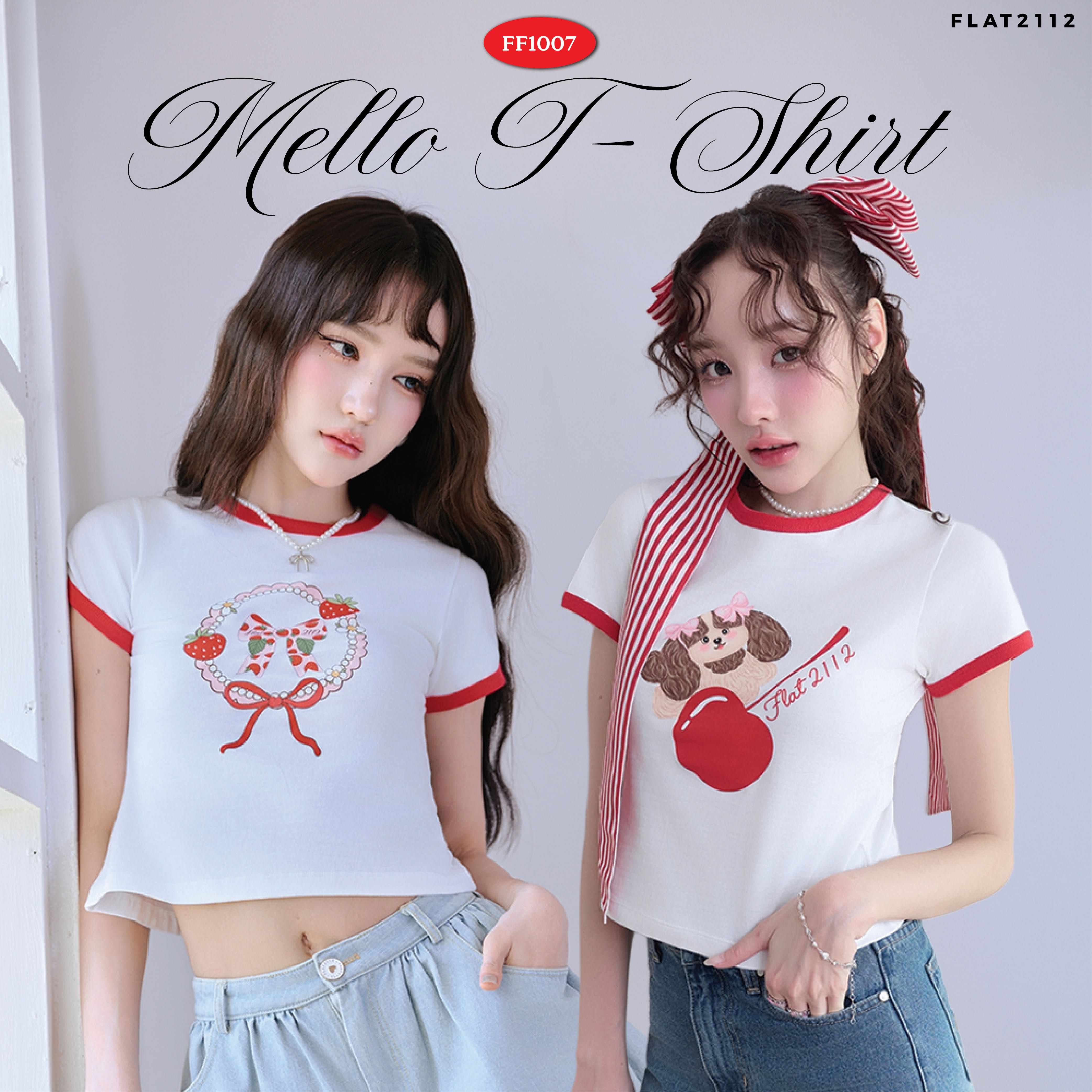 FLAT2112 : MELLO  T-SHIRT เสื้อครอปสไตล์น่ารัก เสื้อครอปมินิมอล เสื้อครอปเเฟชั่น (FF1007)