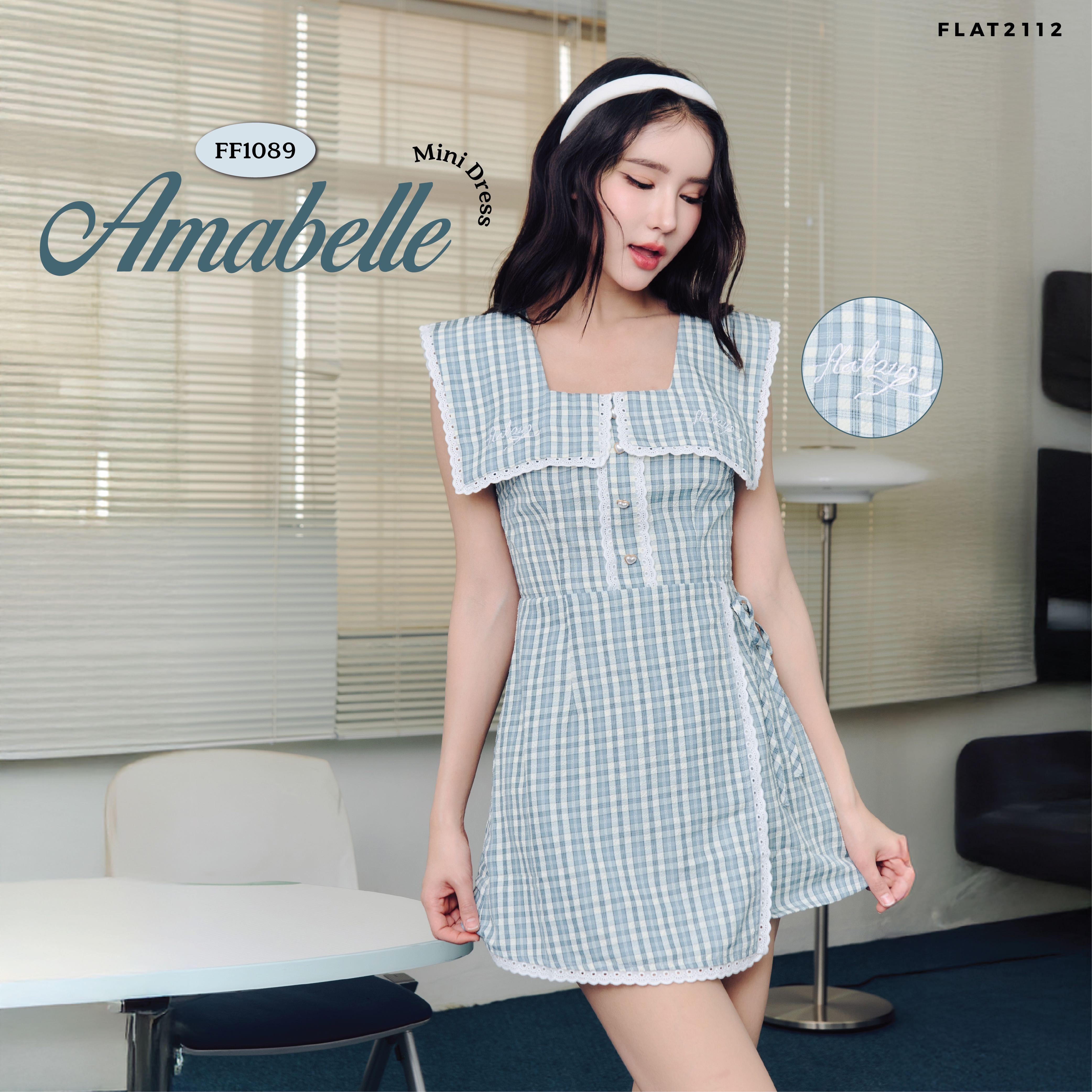 FLAT2112 FF1089 : AMABELLE MINI DRESS ชุดเดรสสั้น เดรสแขนกุด เดรสลายตาราง ชุดออกงาน แฟชั่นผู้หญิง