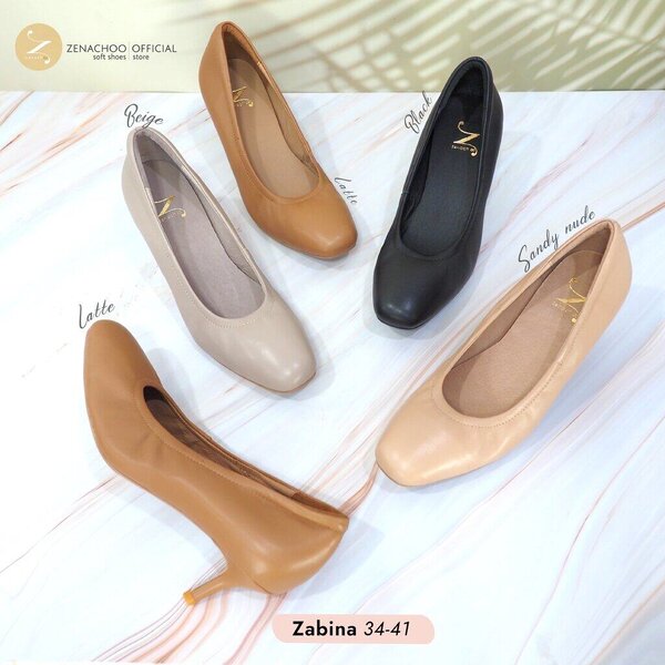 ทรงปกติ เปลี่ยนไซส์ได้-ไม่รับคืน Zenachoo รุ่น zabina สูง 2 นิ้ว รองเท้าหนังแกะแท้ทรงหัวตัด