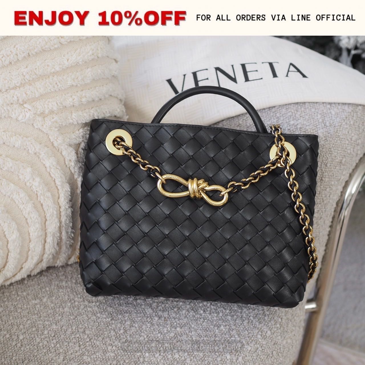 NEW! BOTTEGA VENETA Small Andiamo Chain สี Black GHW | Bag