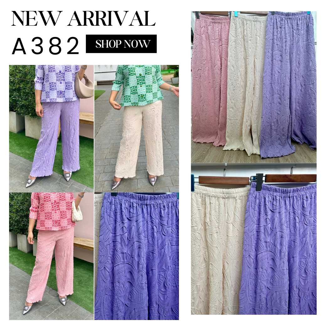 Peatbynisa A382  กางเกงอัดพลีท อัดลายดอกทั้งตัว เอวยางยืดฟรีไซส์ เนื้อผ้าคุณภาพ Polyester100%