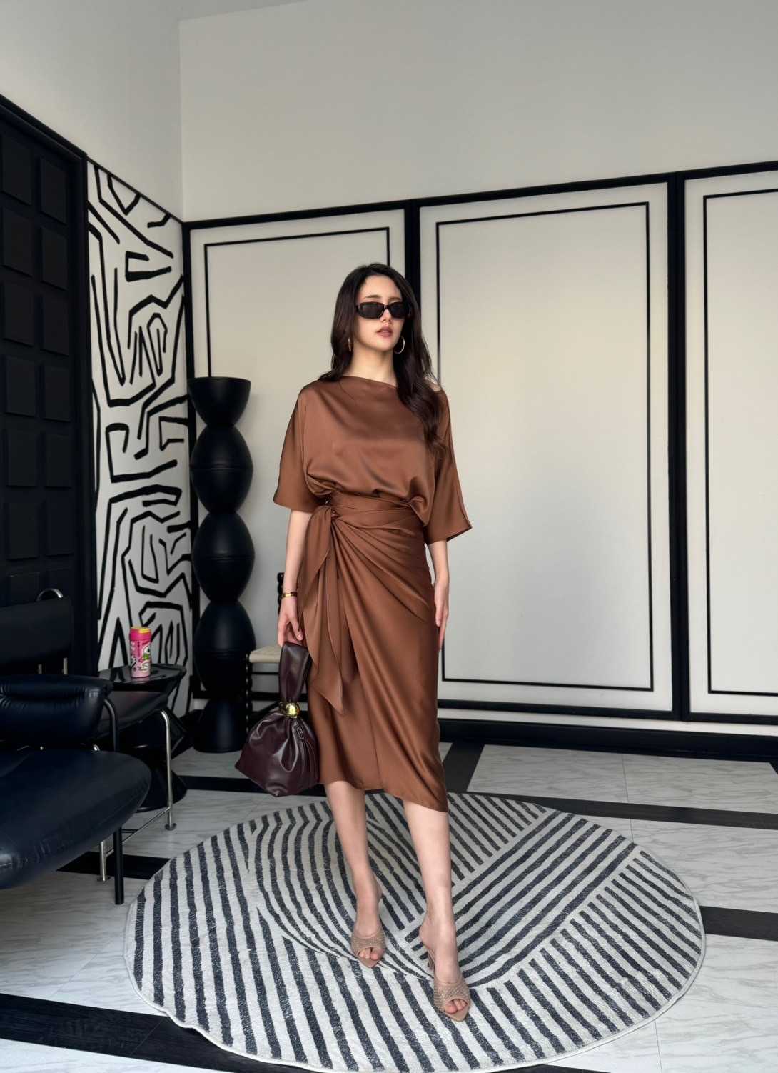 Everlyn Dress สี  Blue / baby Blue / Green / Pink/ Nude/ Brown/ Sand