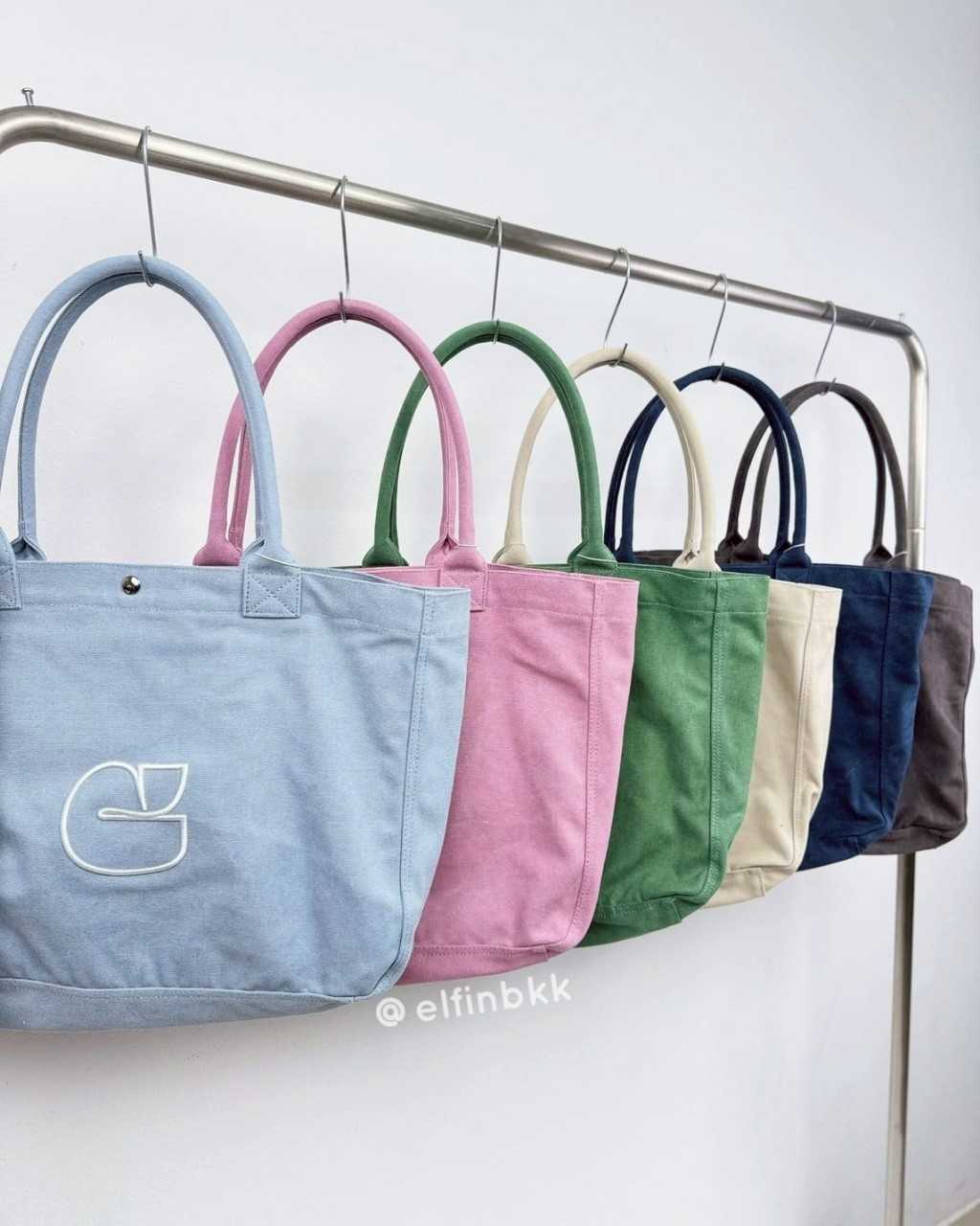 💥รุ่นใหม่💥 Carlyn Logo Eco Bag Tote กระเป๋าสะพายใบใหญ่ สีดำ สีชมพู สีฟ้า สีเขียว สีกรม สีเบจ