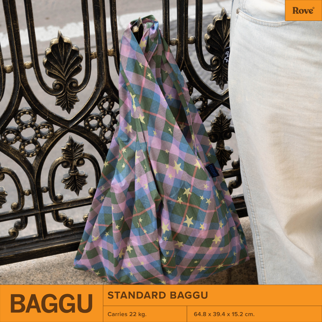 BAGGU Standard Reusable Bag - Green Star Plaid