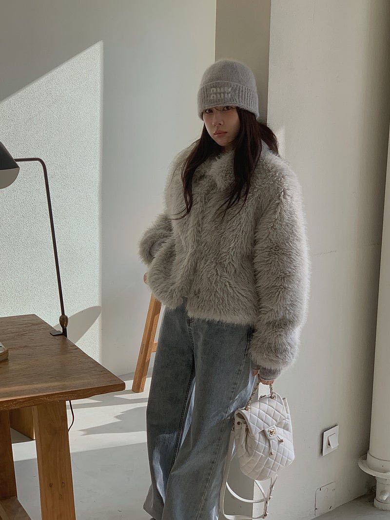 Miel Kind Fur Crop JK(2color )(korea Pre-order ประมาณ 15 วัน) แจ็กเก็ตขนเฟอร์