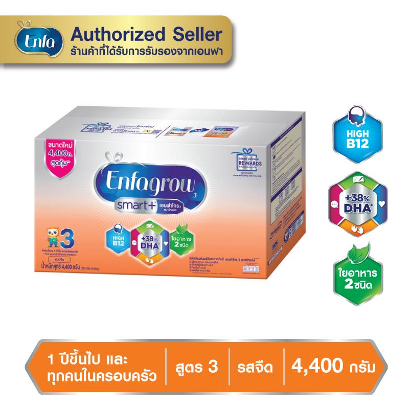 นมเอนฟาโกร สมาร์ทพลัส สูตร 3 4400 กรัม รสจืด Enfagrow Smart+ 3 นม เอนฟา โกร นมผง Enfa grow