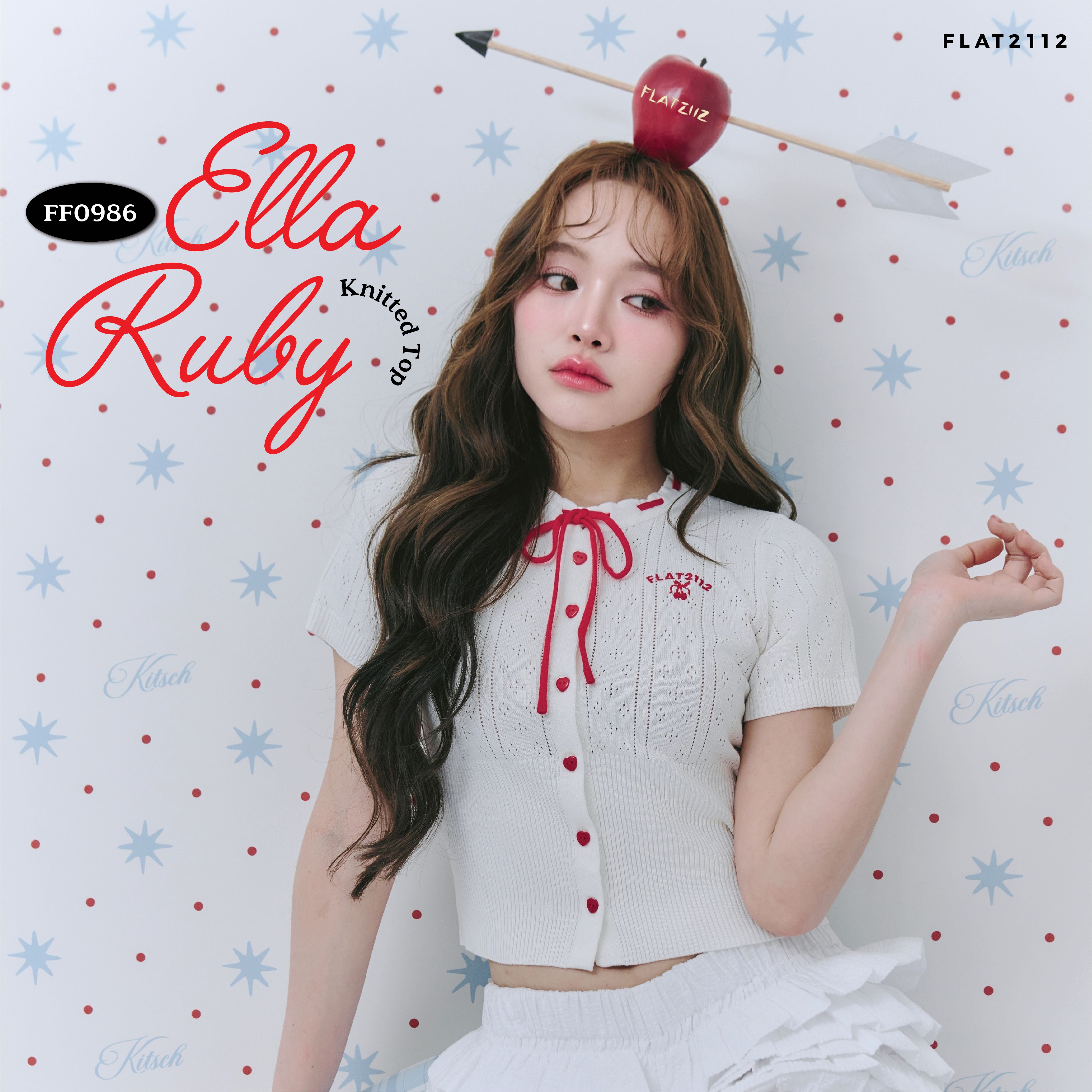 FLAT2112 FF0986 : ELLA RUBY KNITTED TOP เสื้อไหมพรม เสื้อแขนสั้น ชุดทำงาน