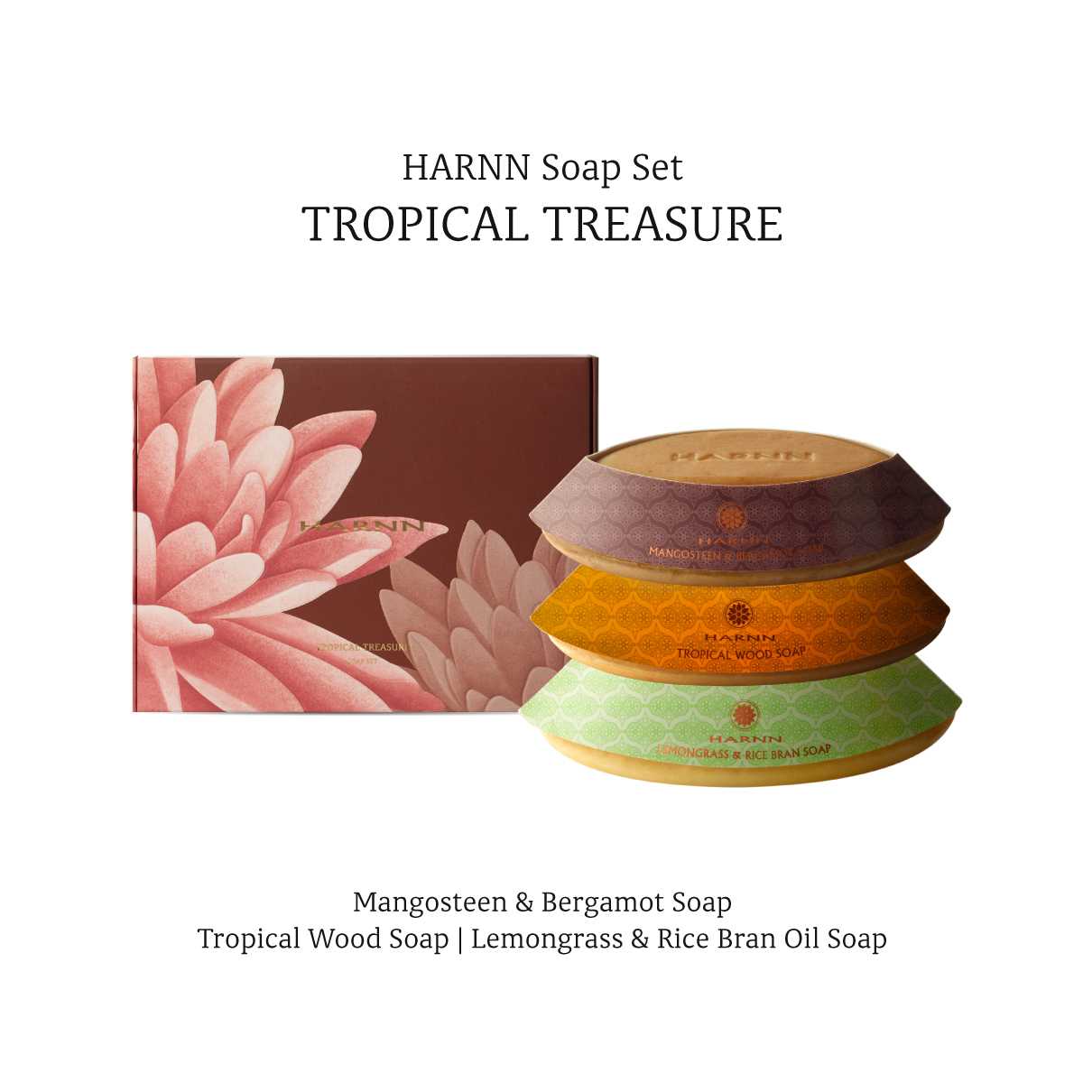 HARNN TROPICAL TREASURE SOAP SET (MANGOSTEEN-TROPICAL WOOD-LEMONGRASS)