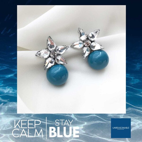 Stella Pearl Earrings. สีฟ้า ต่างหูคลิป ต่างหูก้านเงินแท้ น้ำหนักเบา สวยใส่สบาย UA0465-10 Unreaso...