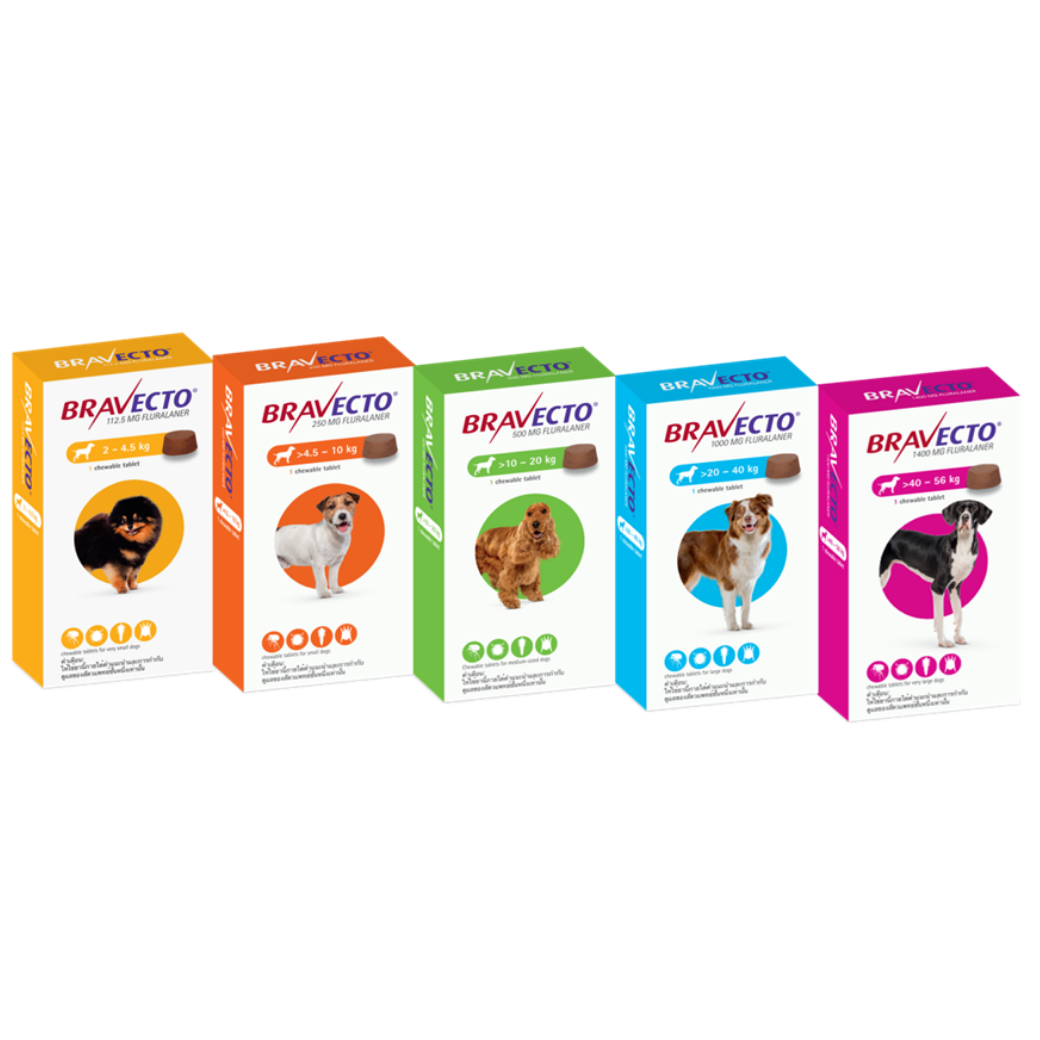 Bravecto Chewable Tablet for dog - บราเวคโต้ ป้องกันเห็บหมัดไร แบบเม็ดสำหรับสุนัข (1 Tablet)