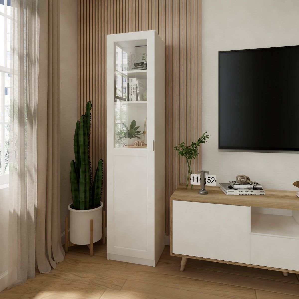 ตู้สูงบานเปิดซ้าย KC-PLAY รุ่น JOBIO ขนาด 40 cm. สีขาว (40x37x180 ซม.) 