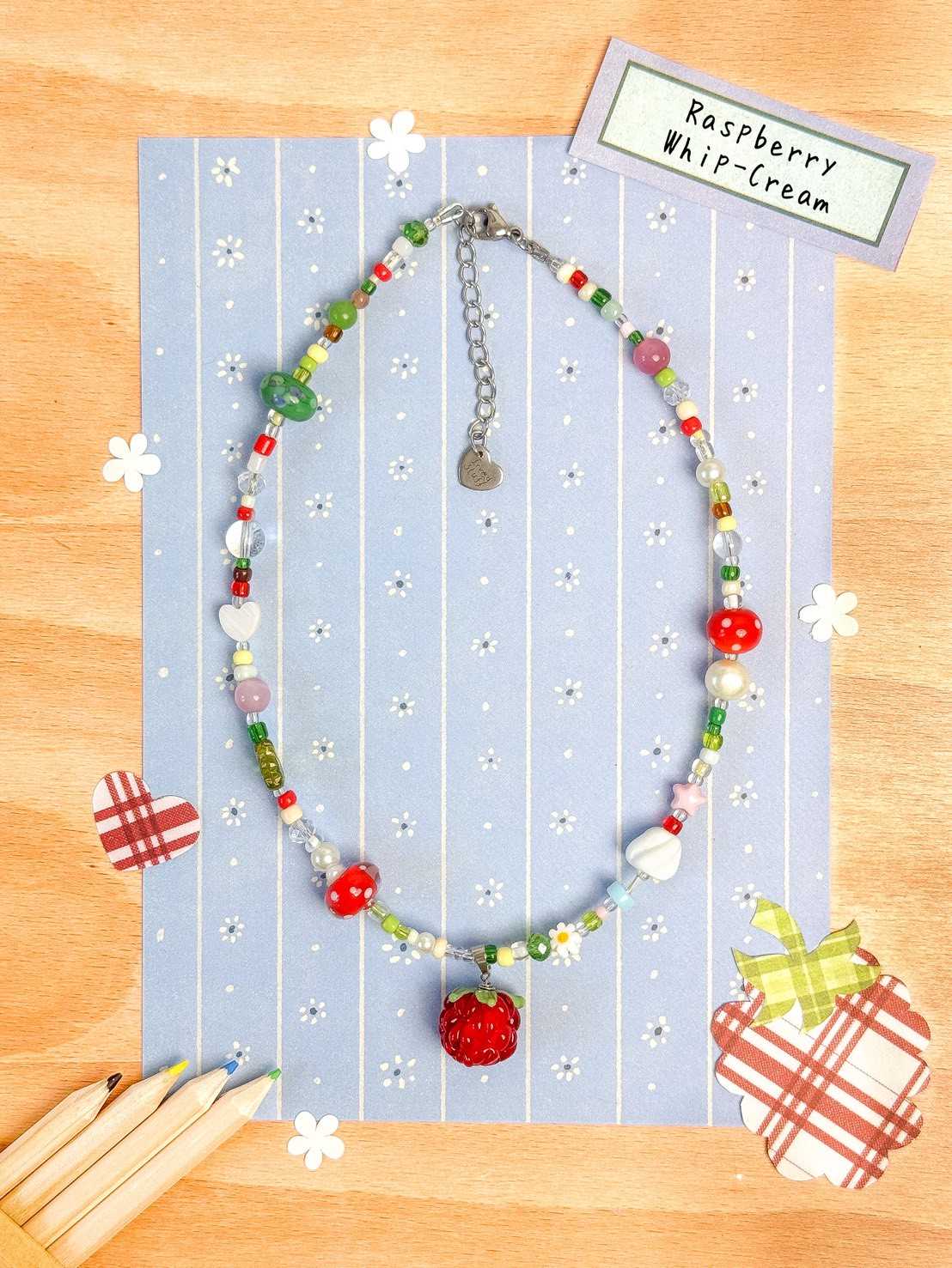 Raspberry Whip-Cream Necklace สร้อยคอรูปวิปครีมฟูฟ่องแต่งบนราสเบอรี่สด : Flavor Tale Collection
