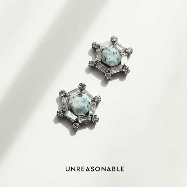 ต่างหู หินธรรมชาติ ลาบลาดอไลต์ Labradorite ฟ้าอ่อน UA0837-02 Unreasonable Accessories