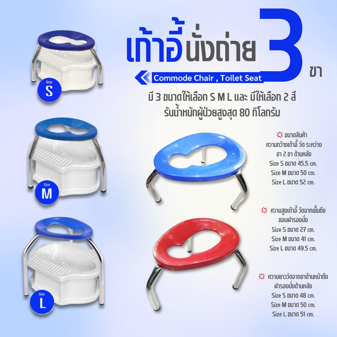 เก้าอี้นั่งถ่าย 3 ขา สำหรับ คร่อมส้วมซึม สุขาผู้ป่วย Commode Chair , Toilet Seat