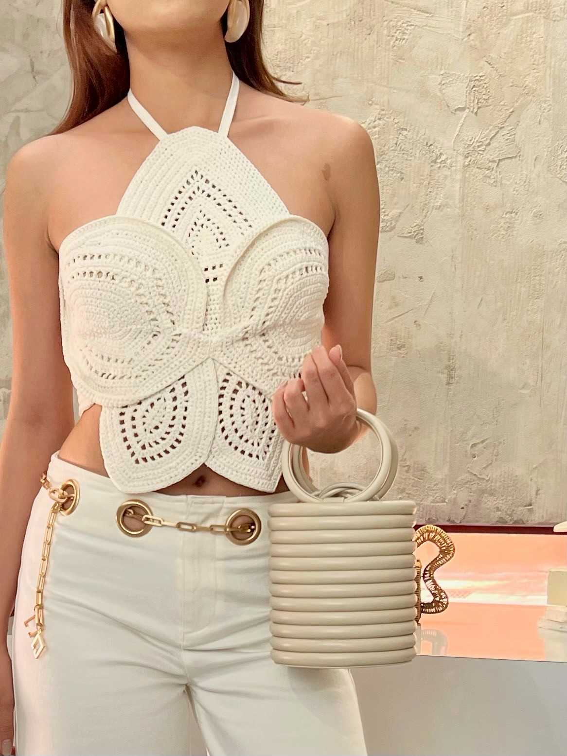 Cult Gaia EMELIA CROCHET TOP - OFF WHITE