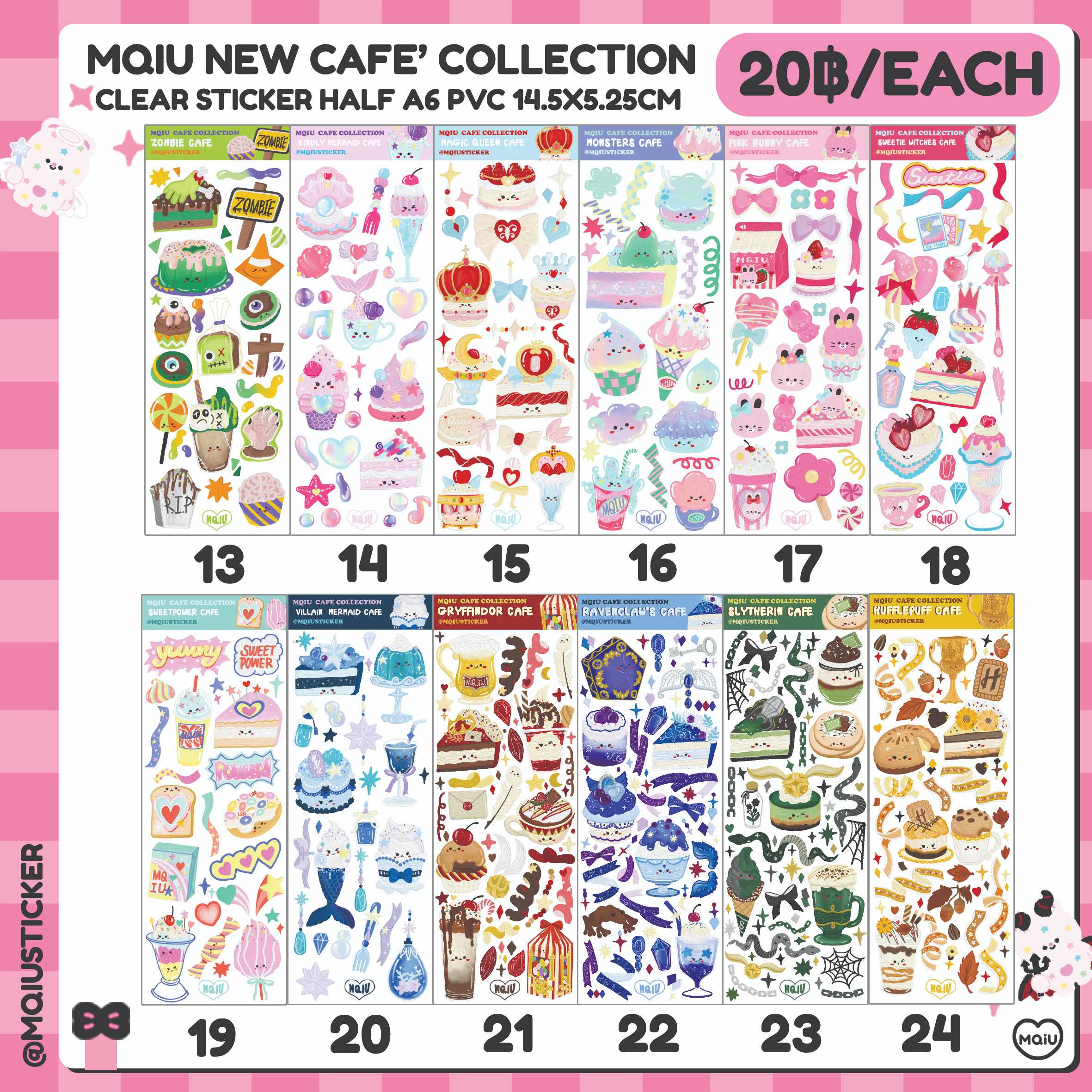 Sticker Half A6 🍽️New Cafe Collection💖ใสพิมพ์ทึบ คอลคาเฟ่แบบใหม่ ( 13-24 ) 〰️Mqiusticker