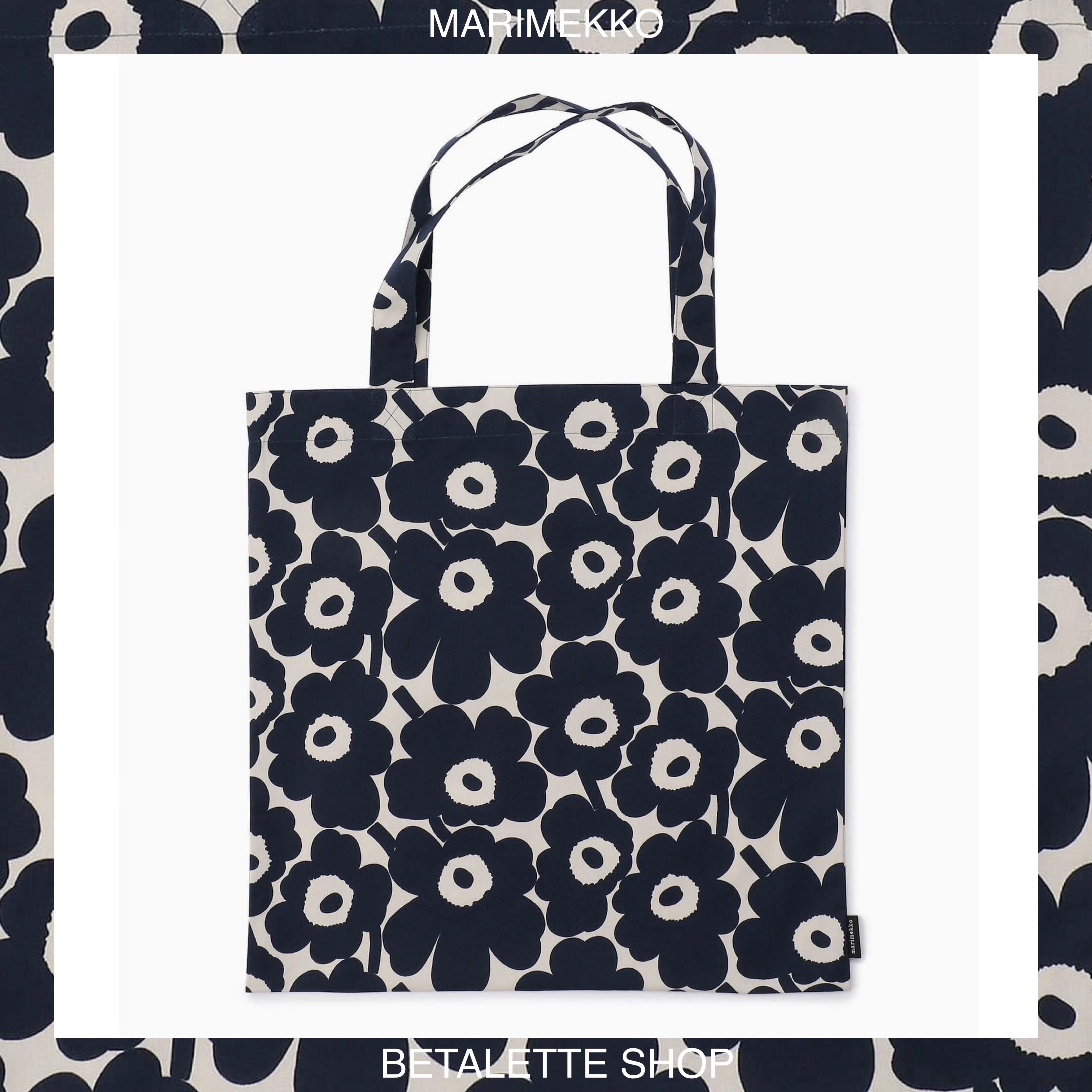 พร้อมส่ง !! 🇯🇵 Marimekko Japan Limited Unikko Tote Bag สี Beige x DarkBlue 🇯🇵