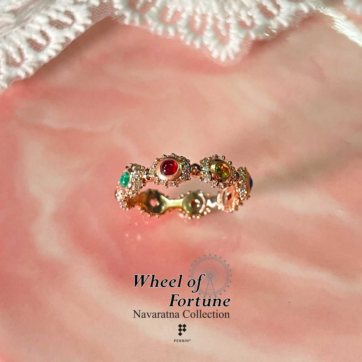 RW83812P แหวนนพเก้า  พลอยแท้ตามตำรา ล้อมเพชรรอบวง เงินชุบPink Gold เสริมโชคลาภสิริมงคล