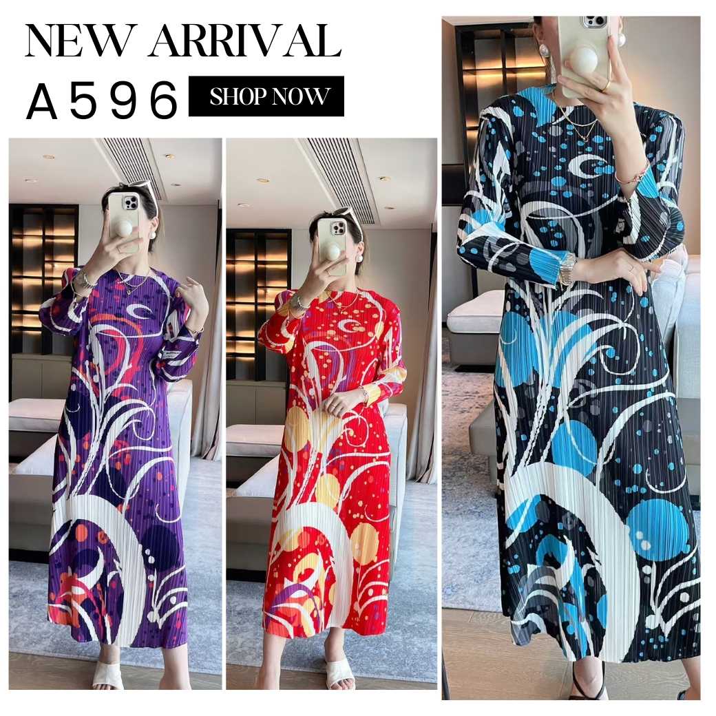 Pleatbynisa A596 เดรสอัดพลีท เนื้อผ้าPolyester100%