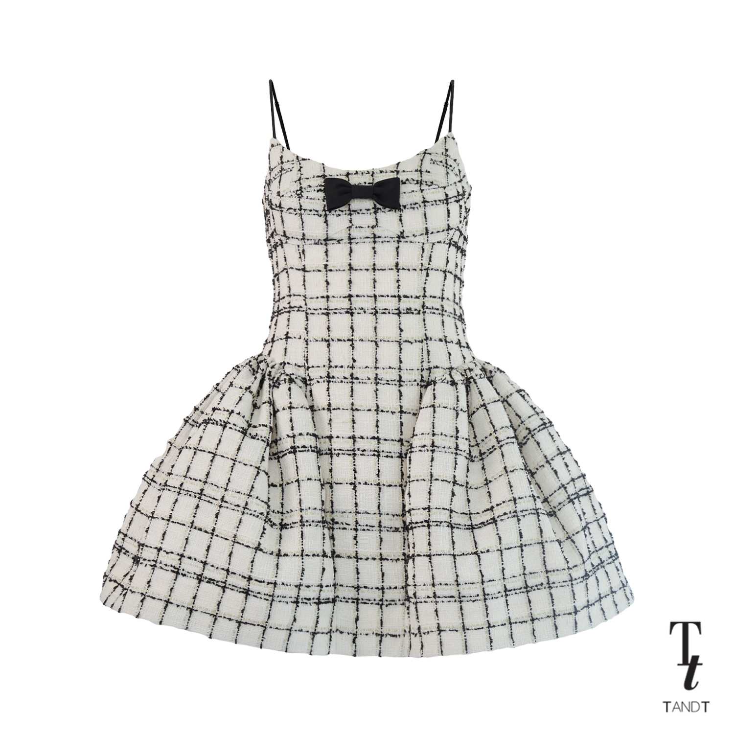 SHIRLEY - BOW DETAILED BUSTIER SPAGHETTI STRAPS TWEED MINI DRESS