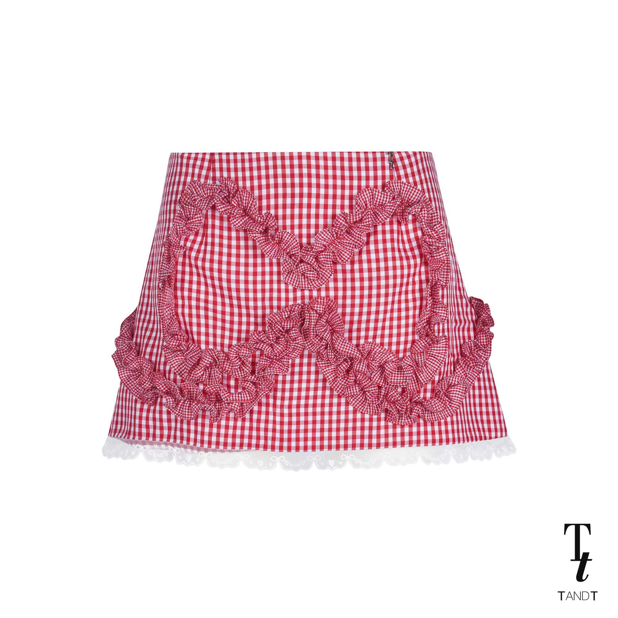 STEFF - BOW-SHAPED RUFFLE GINGHAM MINI SKIRT