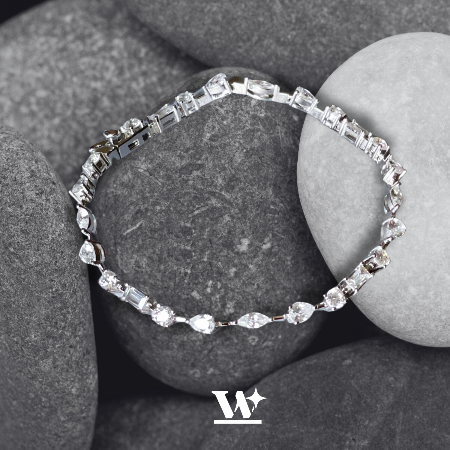 Wrenlee - Mix Shape Tennis สร้อยข้อมือเงินแท้ เทนนิสฝังเพชร