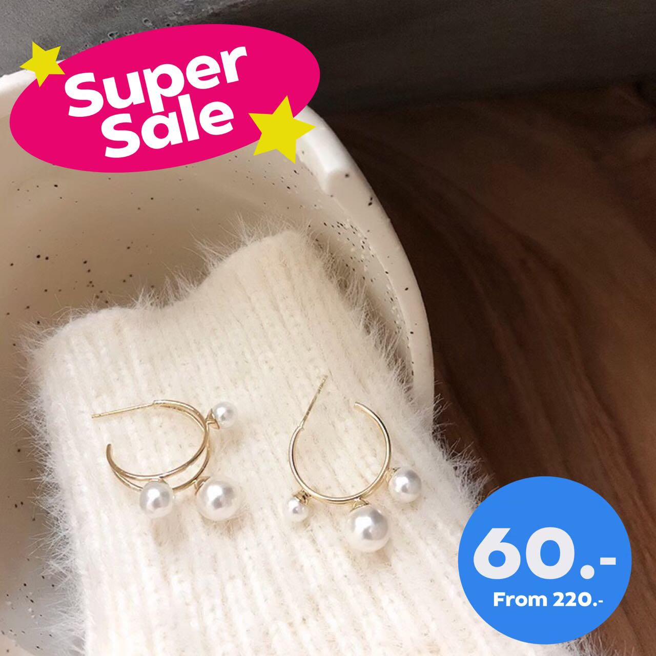 double line gold loop with pearl (Silver 925) เงินแท้ ไม่แพ้ 