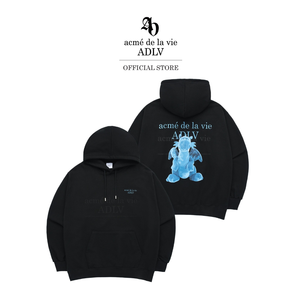 ADLV [acme de la vie] เสื้อฮู้ดดี้แขนยาว รุ่น Fuzzy Dragon Artwork Hoodie Black Black