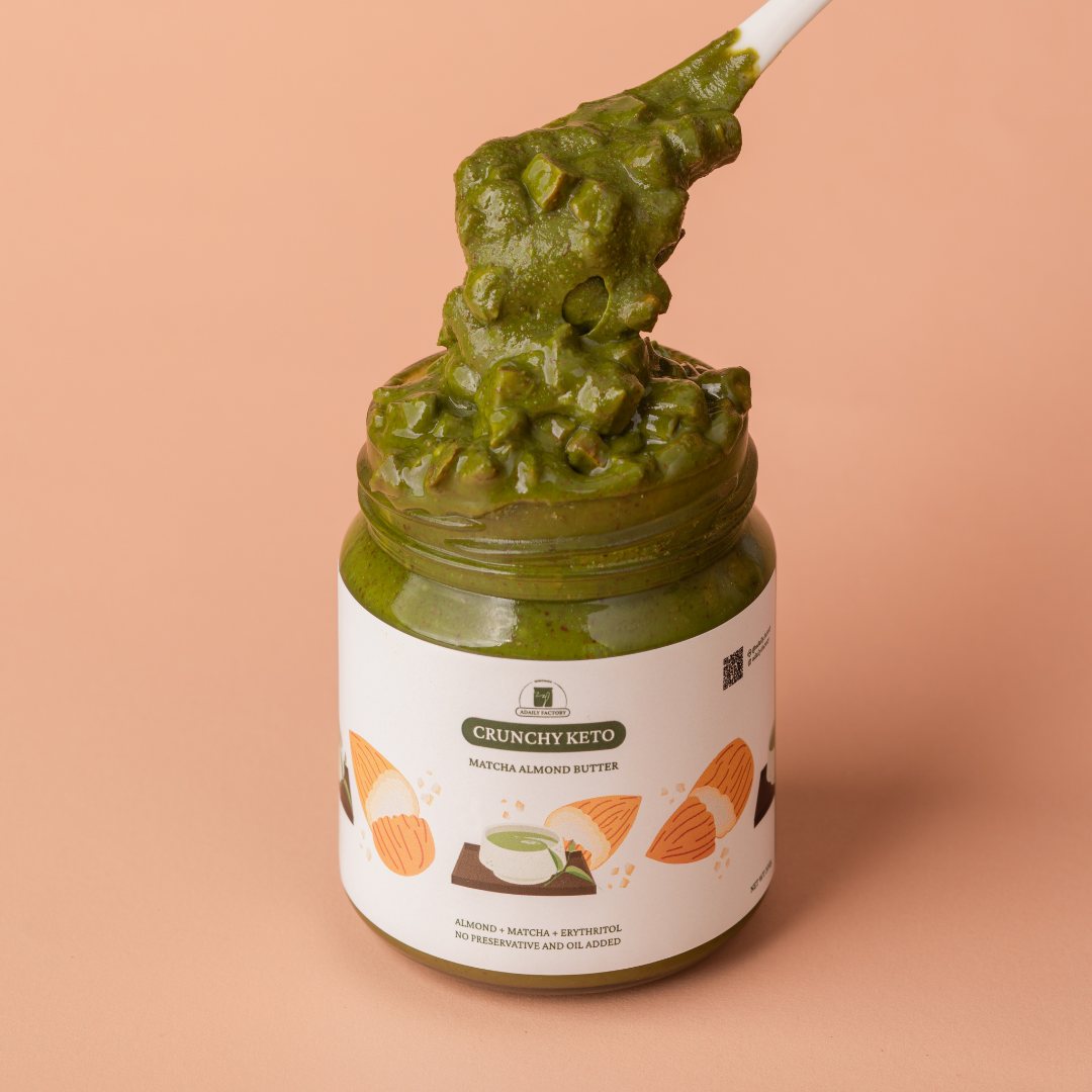 Crunchy Keto Matcha almond butter (เนยอัลมอนด์สูตรคีโตรสชาเขียวแบบครั้นชี่)