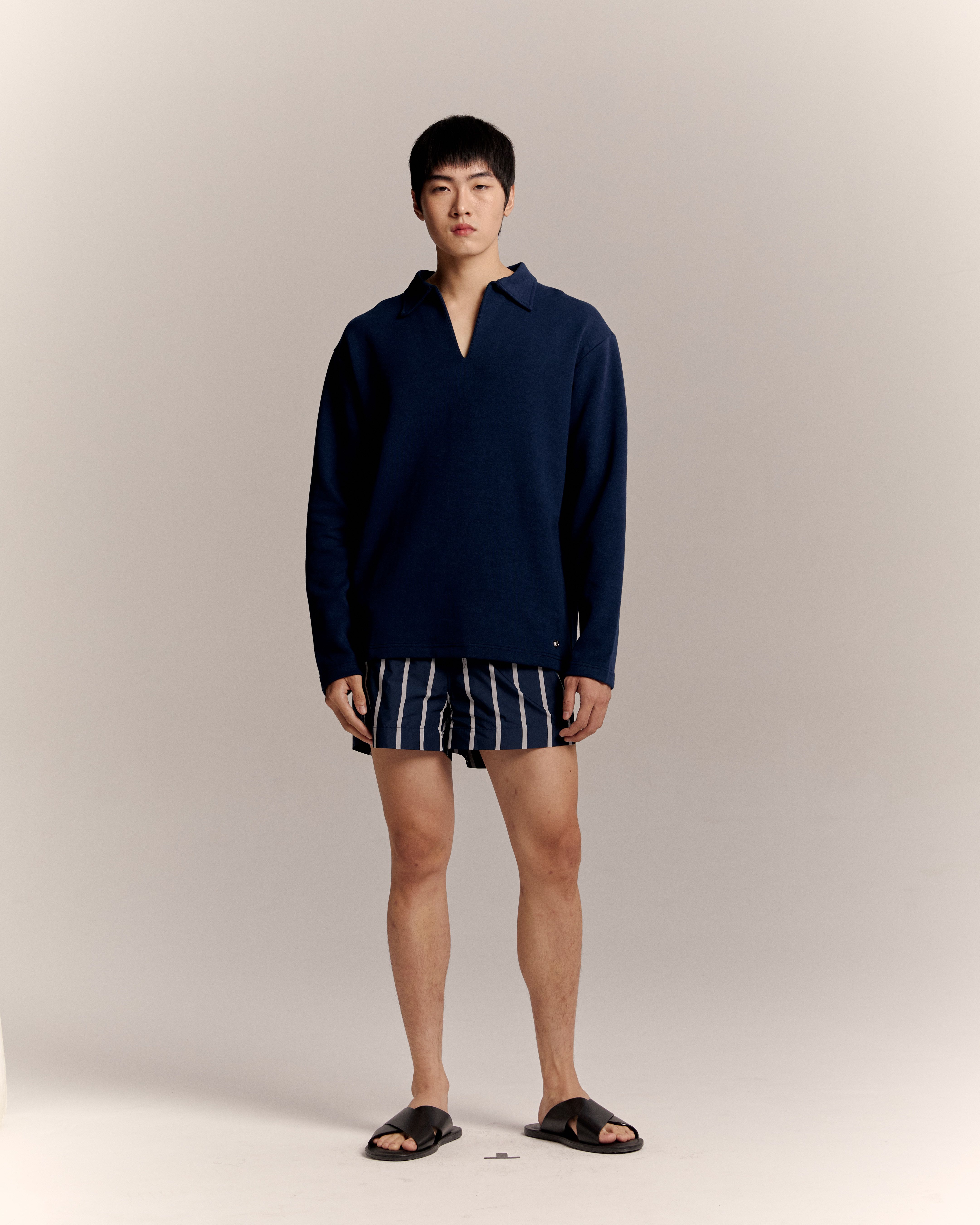 Navy Blue V Neck Long Sleeve T-Shirt