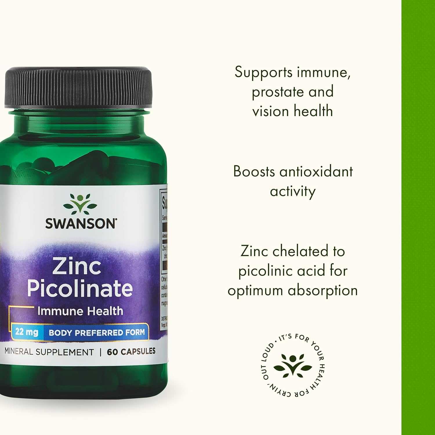 Swanson Zinc picolinate 22mg 60 capsules  ซิ้งค์