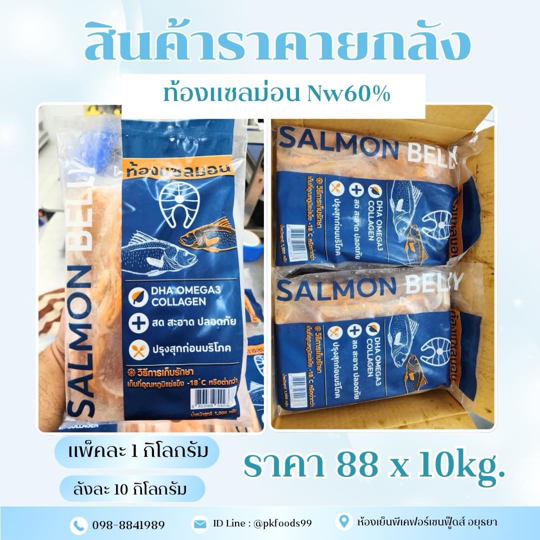 (ยกลัง)ท้องปลาแซลม่อน Nw60% 10 แพ็ค