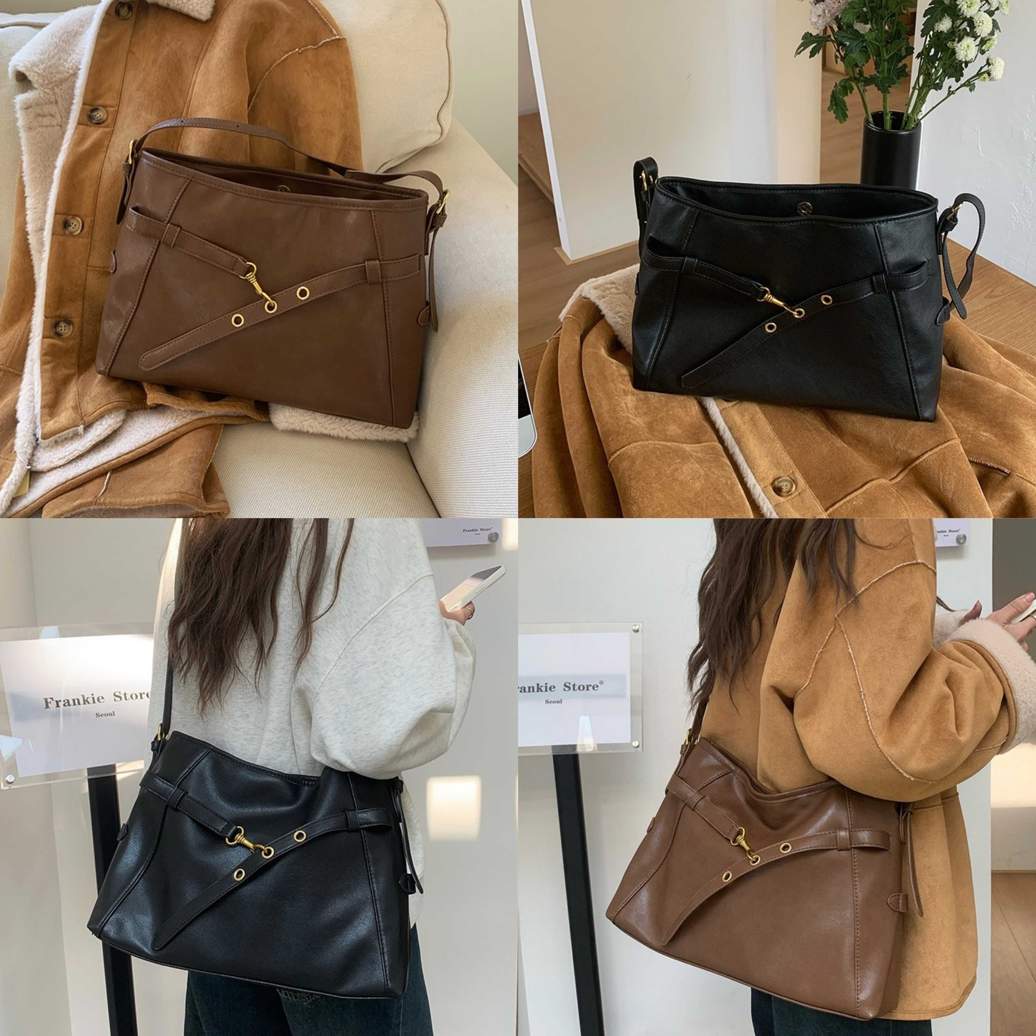 [PRE-ORDER] 🤎🖤👜〰️ กระเป๋าหนัง PU สะพายข้าง ทรงดีมากๆ ใส่ ipad, A4| QB260